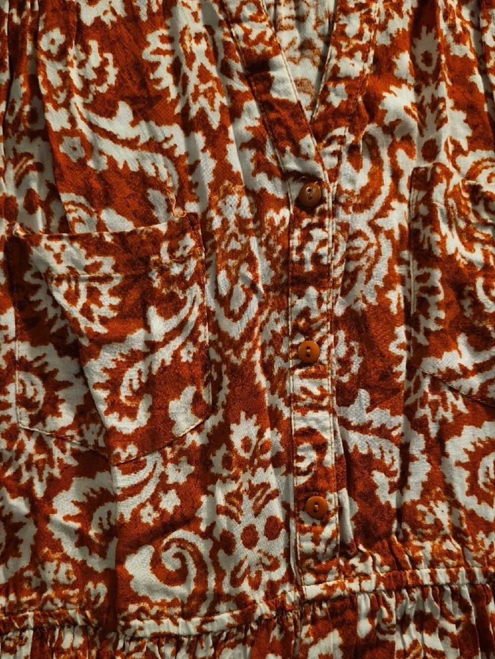 Love Tree Orange and White Paisley A-Line Skirt(415)